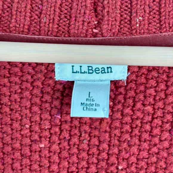 LL BEAN Long Cardigan L Shawl Collar Open Waffle Knit Pumpkin Rust Academia Twee - Picture 6 of 11